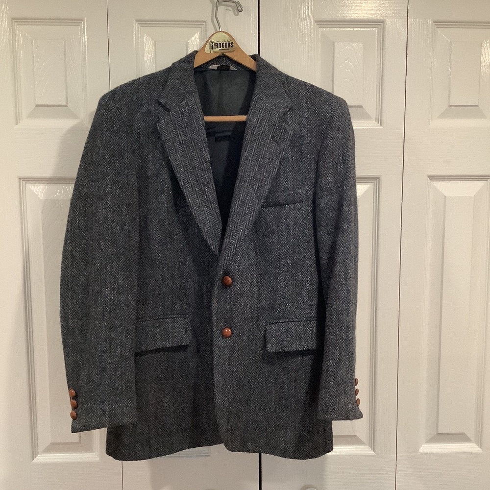 Mens Harris tweed blazer, dark blue